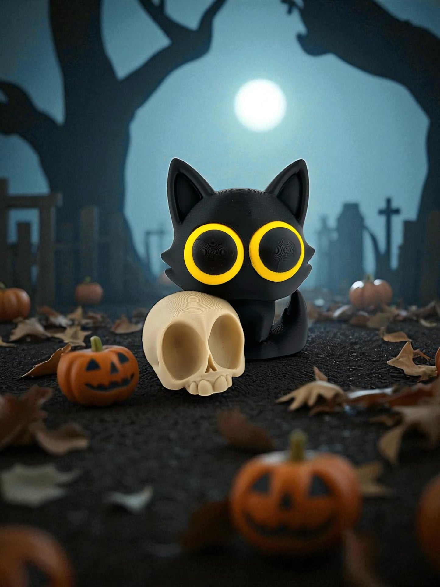 Black cat, white skull: a haunting duo