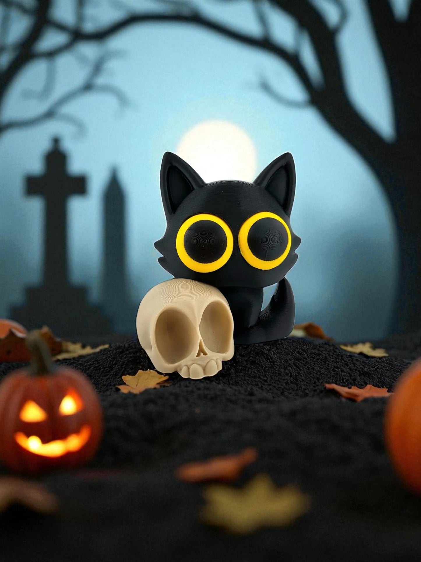 Black cat, white skull: a haunting duo