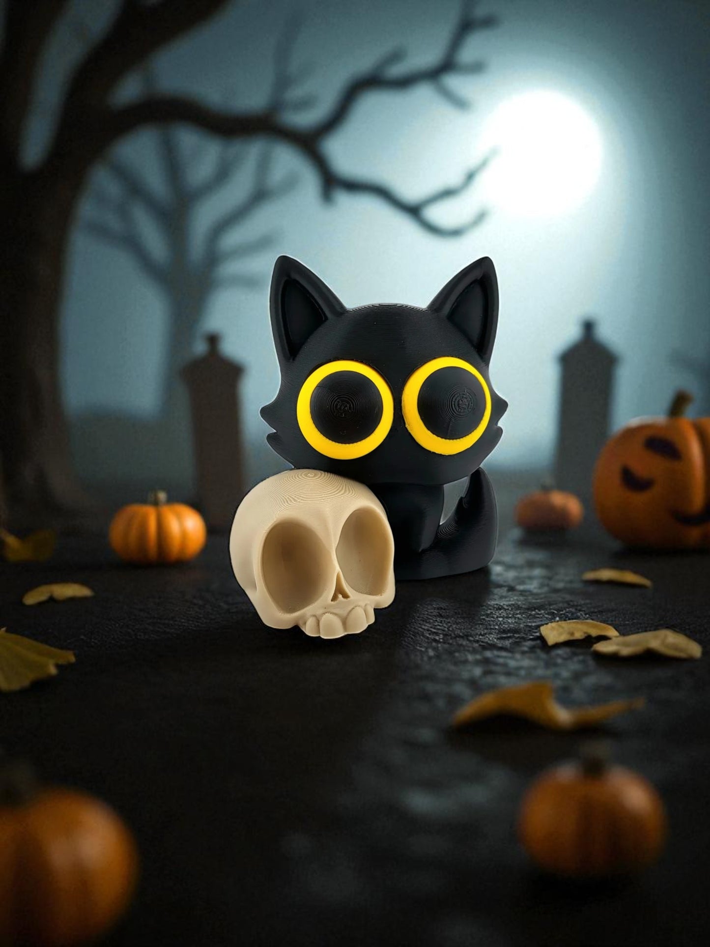 Black cat, white skull: a haunting duo