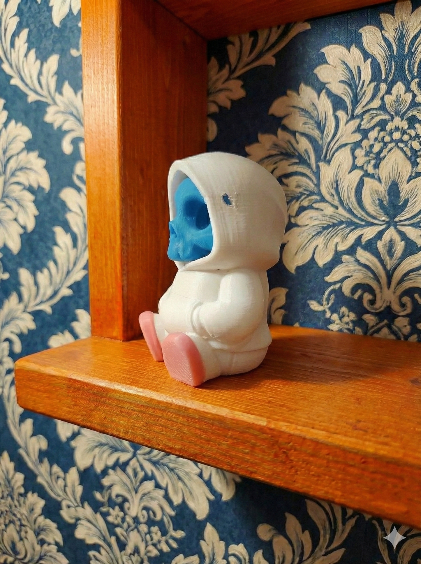 Cute 3D Printed Skeleton in Hoodie Figurine - Blue Skull Desk