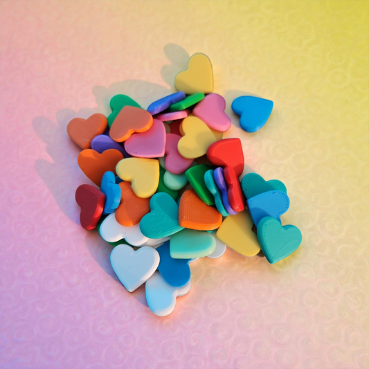 50 Count Mini 3D Printed Hearts - Assorted Bulk Colors for Crafts, Decor & Gifting