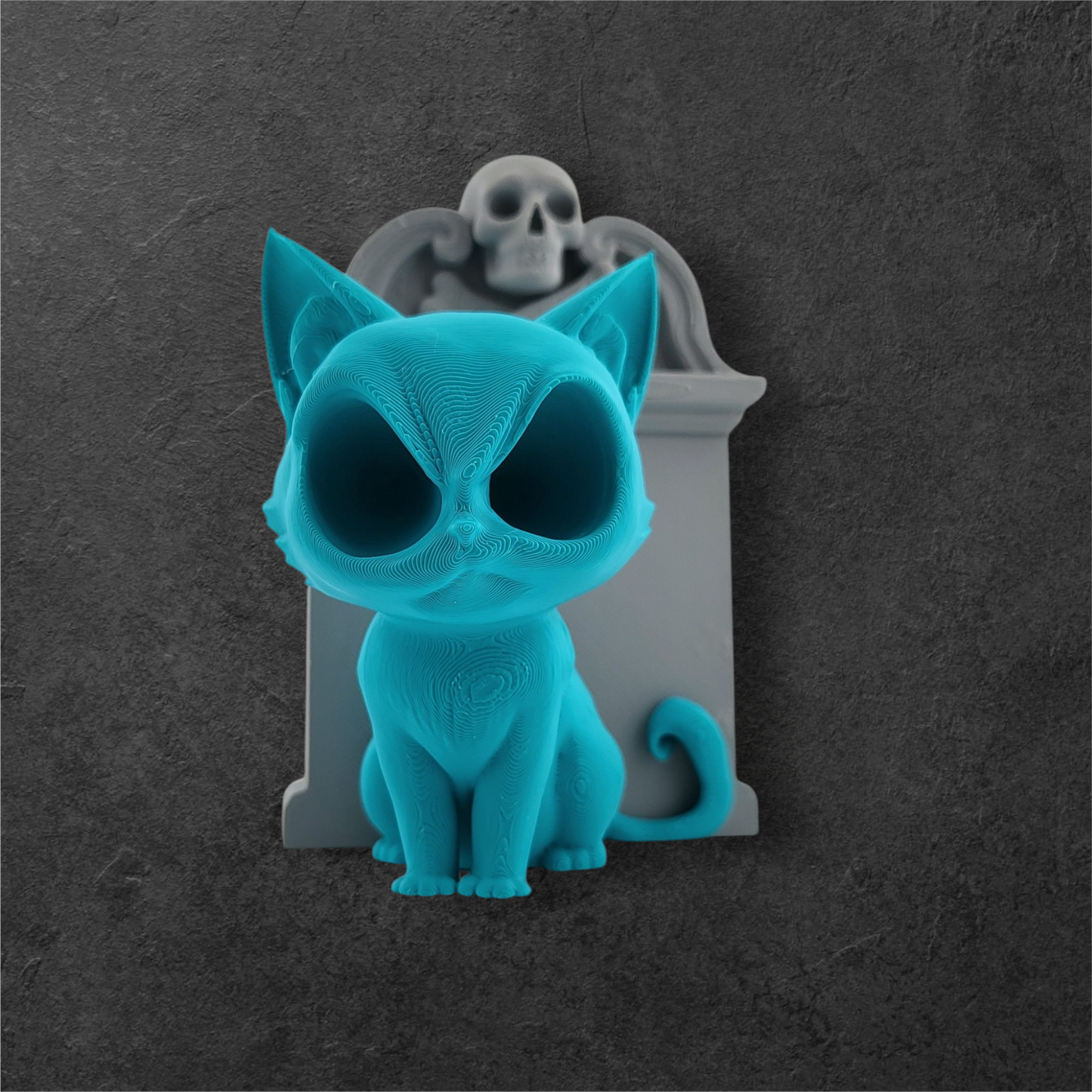 Spooky Kitty Figurine With Gravestone