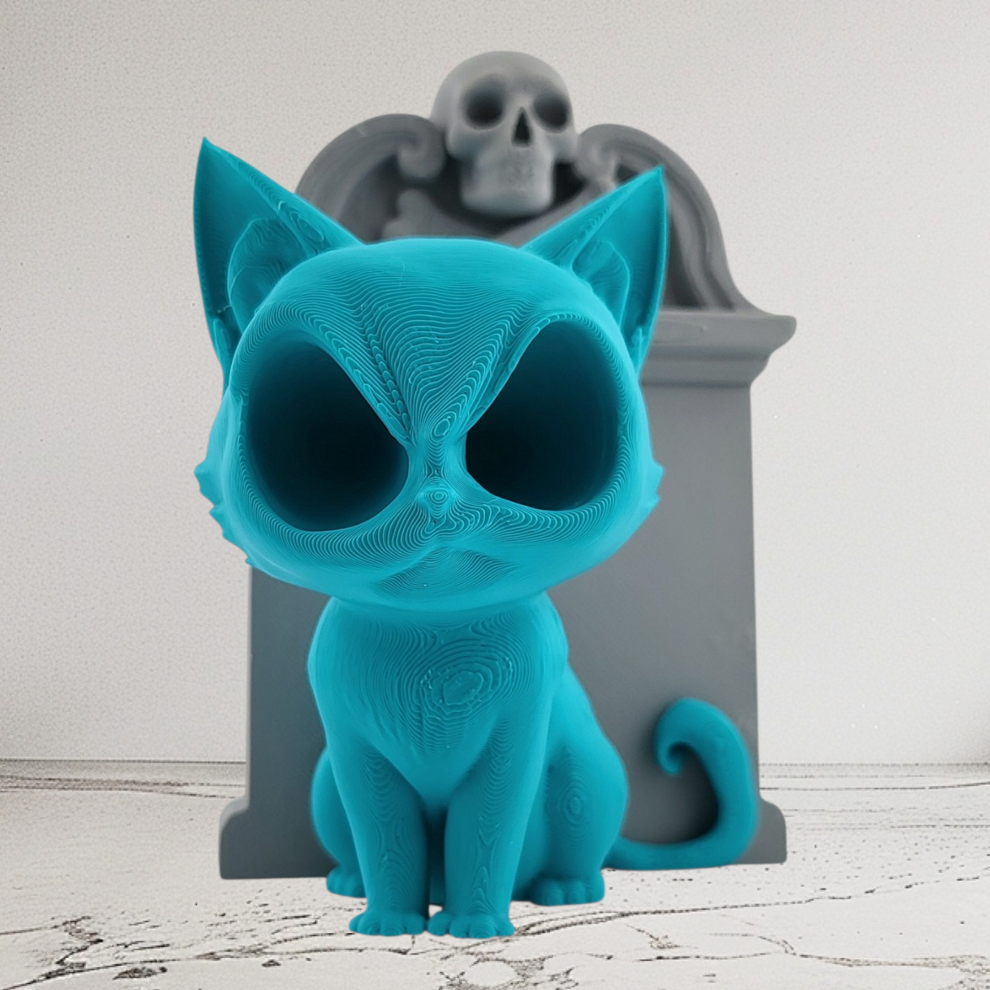 Spooky Kitty Figurine With Gravestone
