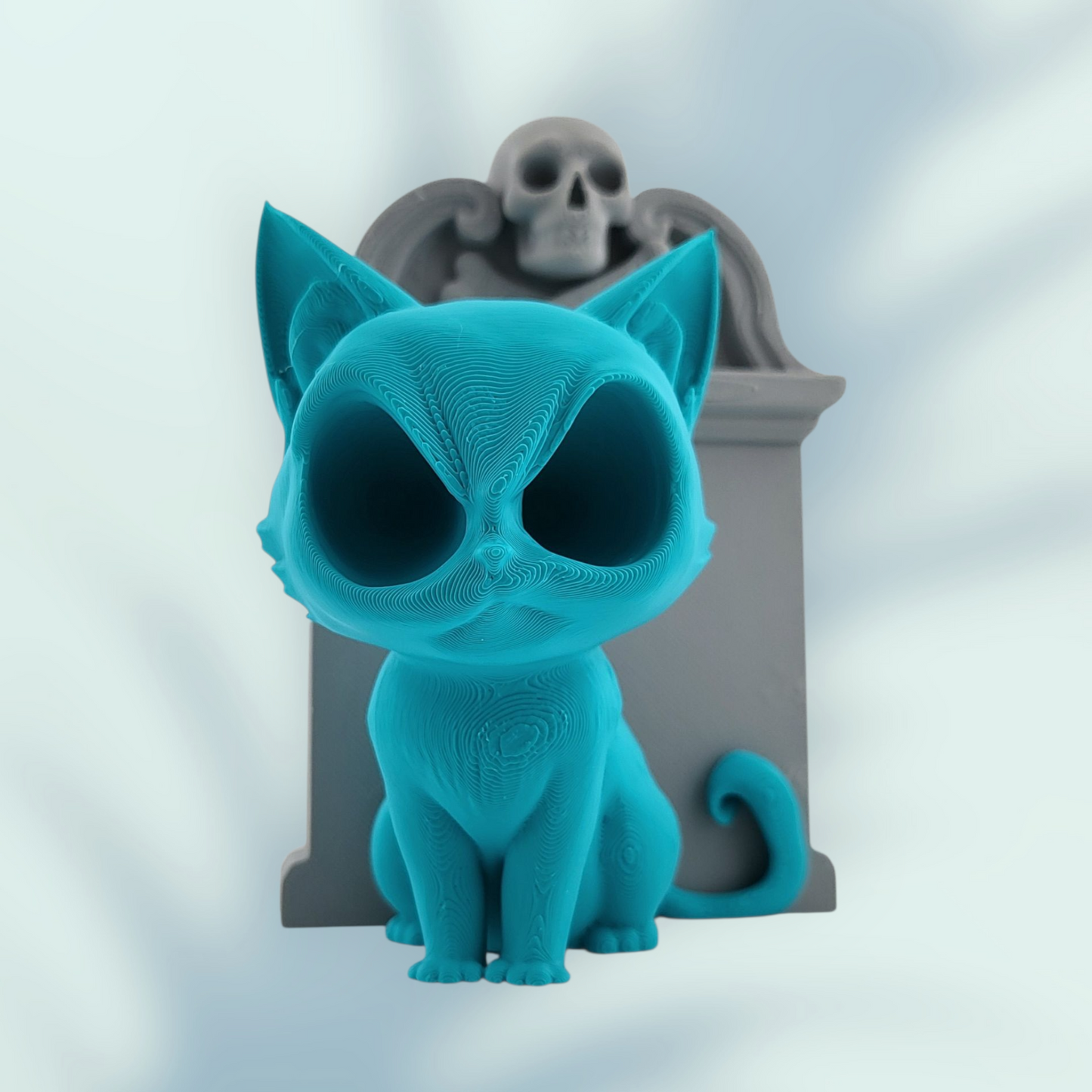Spooky Kitty Figurine With Gravestone
