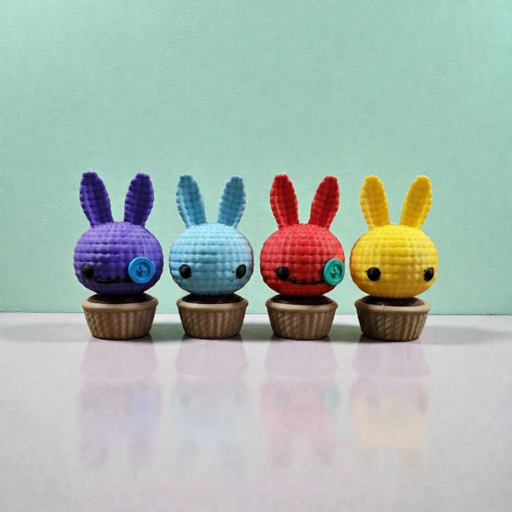Crochet-Style 3D Printed Bunny Succulent – Faux-Knit Desk Buddy & Decorative Planter