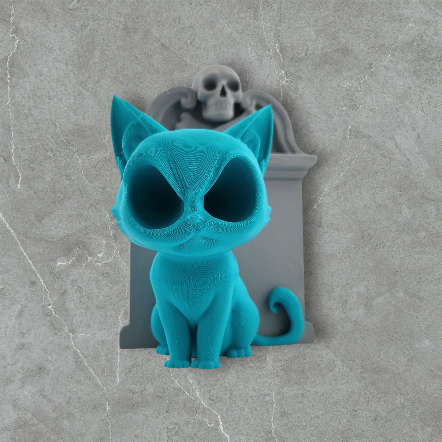 Spooky Kitty Figurine With Gravestone