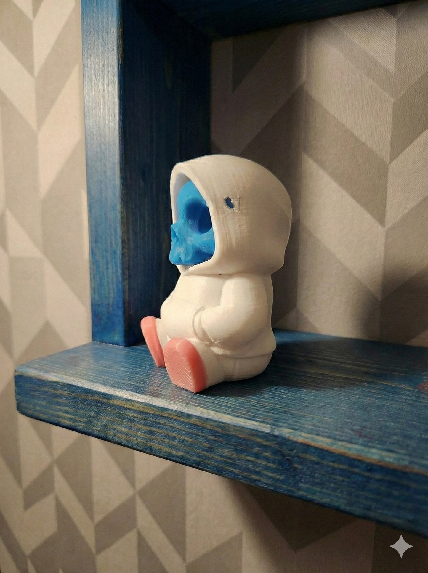 Cute 3D Printed Skeleton in Hoodie Figurine - Blue Skull Desk