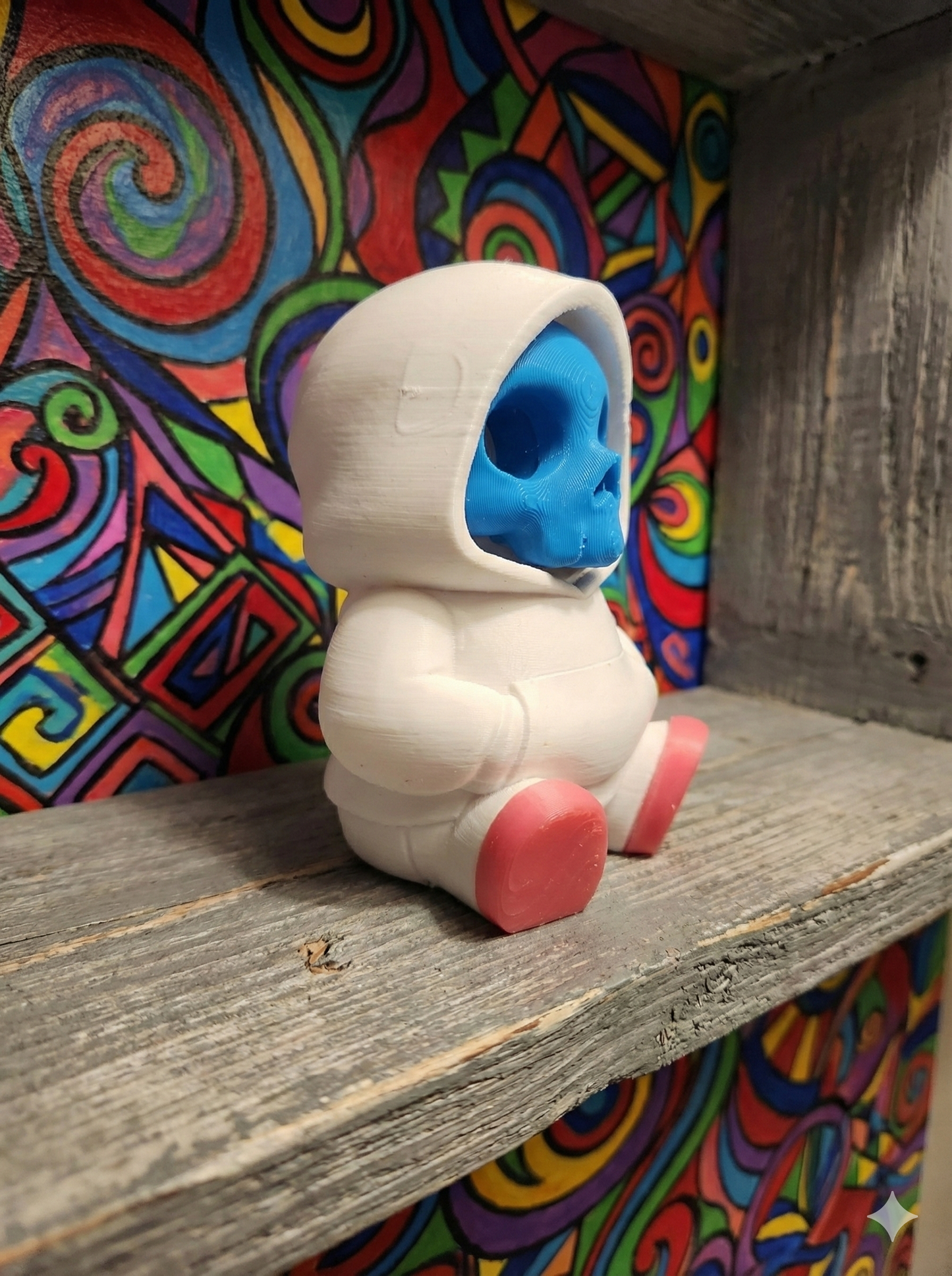 Cute 3D Printed Skeleton in Hoodie Figurine - Blue Skull Desk