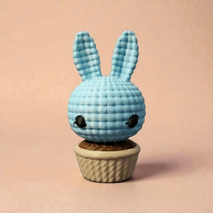 Crochet-Style 3D Printed Bunny Succulent – Faux-Knit Desk Buddy & Decorative Planter