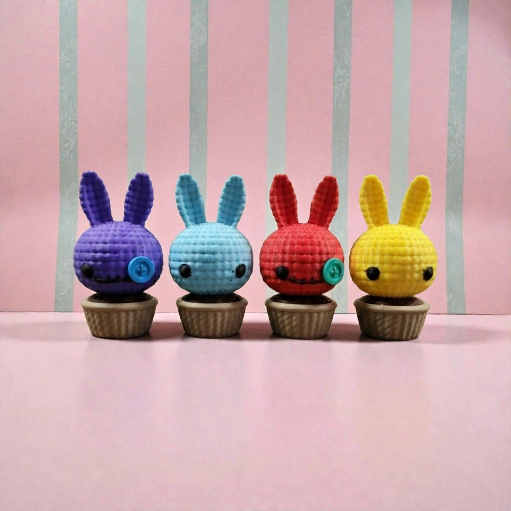 Crochet-Style 3D Printed Bunny Succulent – Faux-Knit Desk Buddy & Decorative Planter