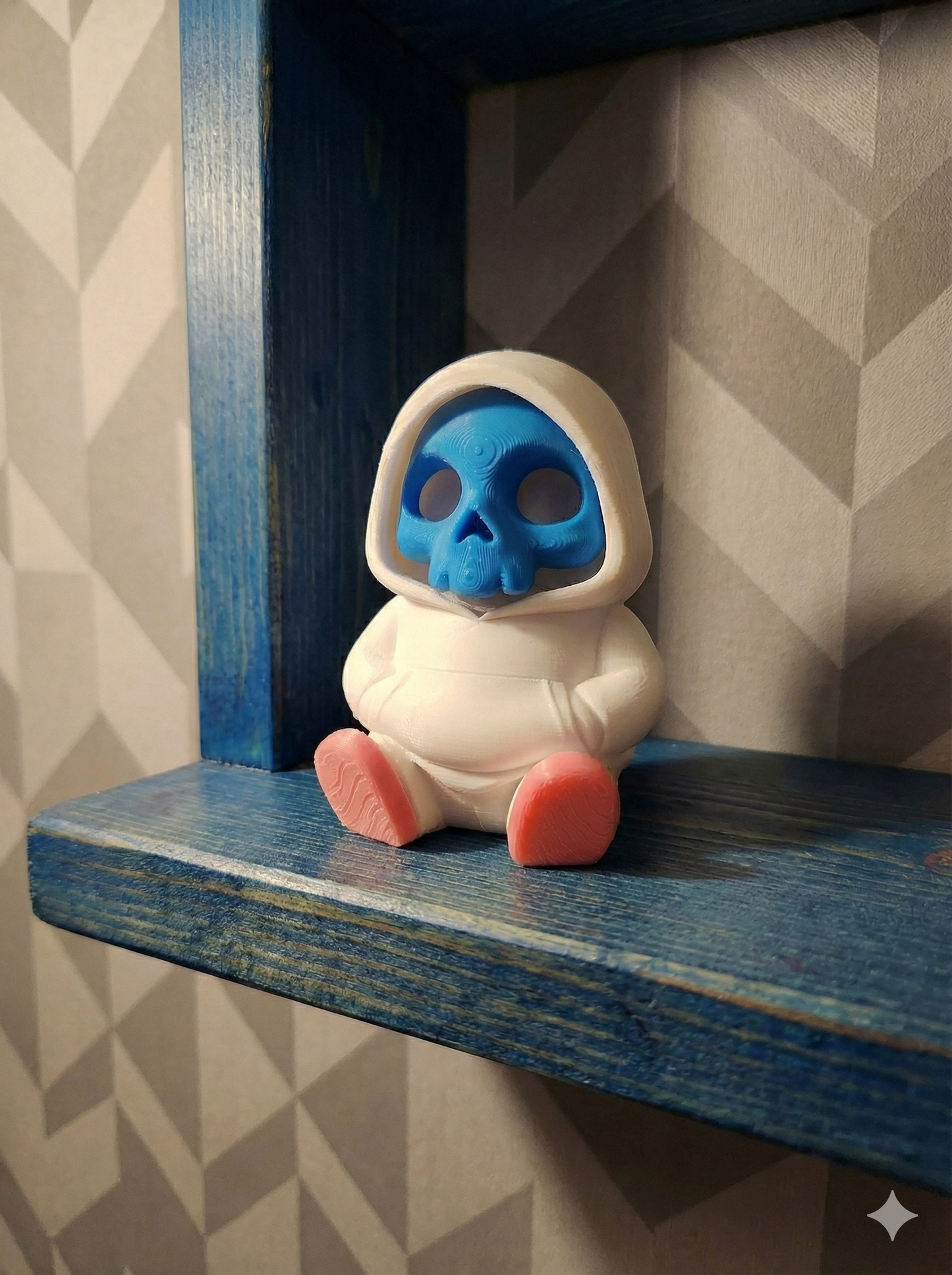 Cute 3D Printed Skeleton in Hoodie Figurine - Blue Skull Desk