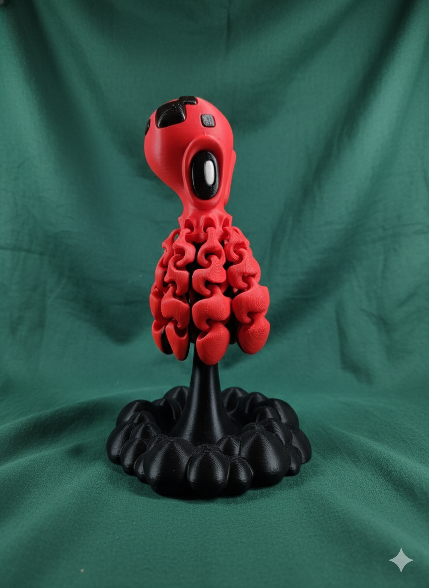 8" Articulated Octopus & Ink Blob Stand Set – Includes 2 Mini Crabs – 3D Printed Marine Art