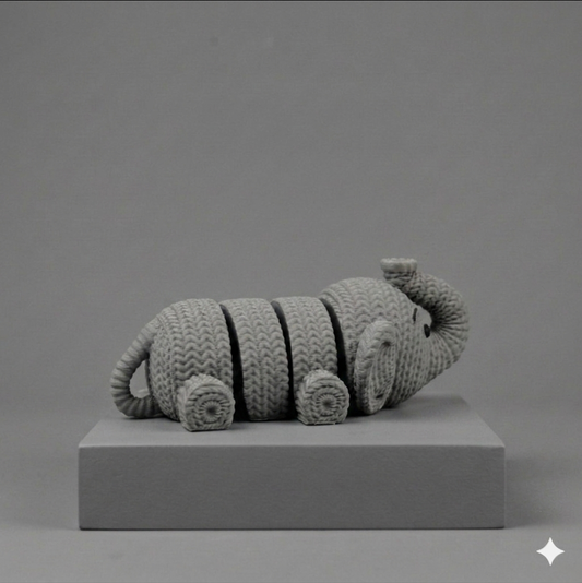Articulated Knitted Elephant Fidget Toy - 3D Printed Jointed Animal Figurine - Textured Home Decor & Sensory Gift