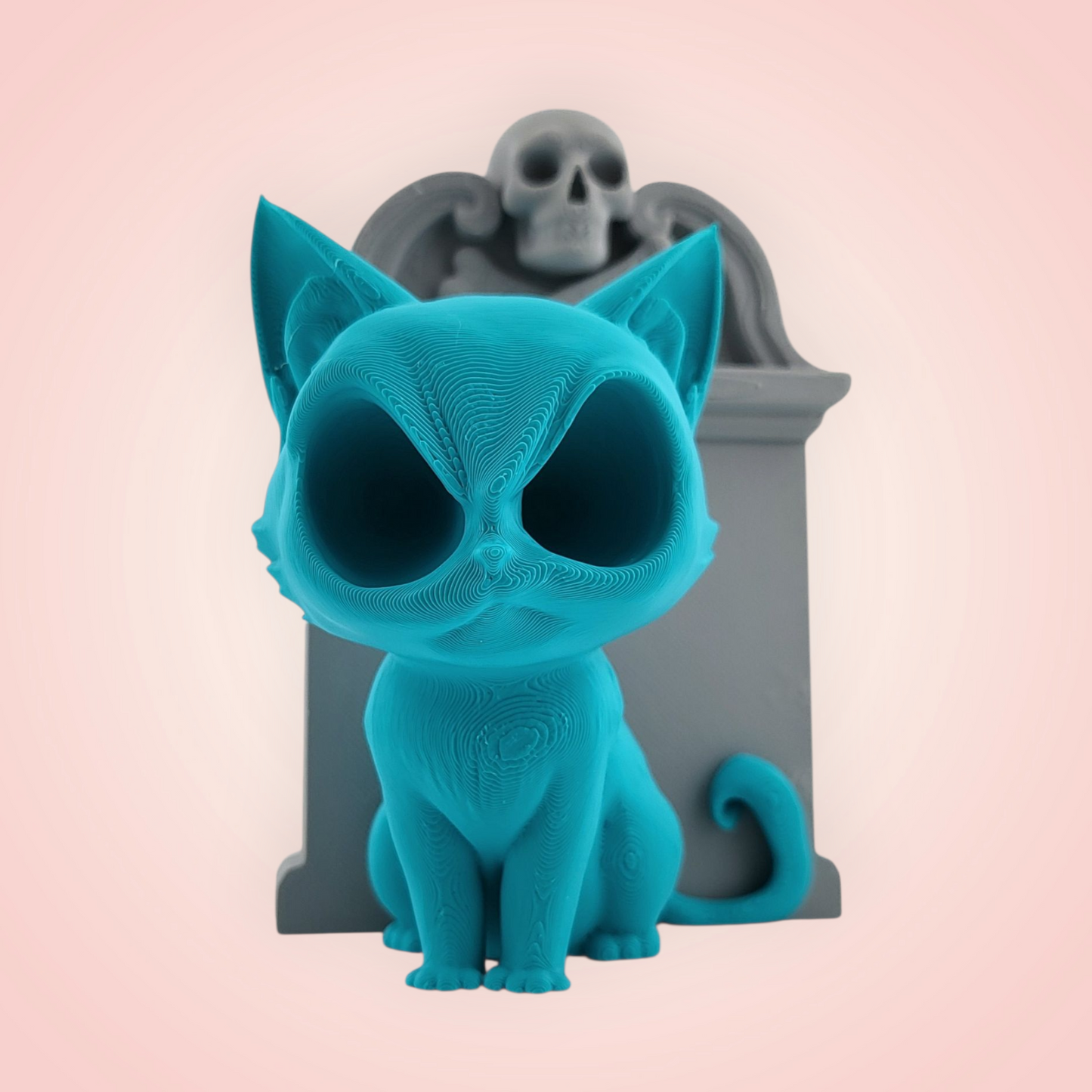 Spooky Kitty Figurine With Gravestone