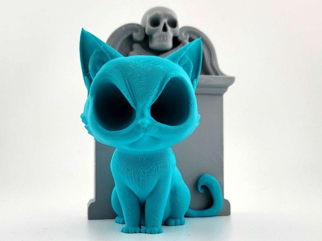 Spooky Kitty Figurine With Gravestone