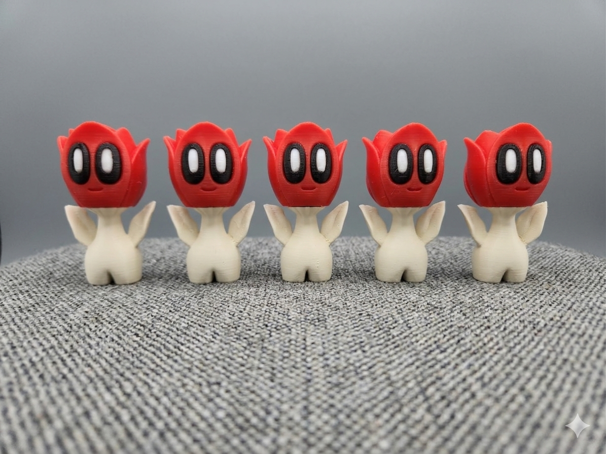 Tulip Sprite Collectible – Handmade 3D Printed Flower Figurine – Spooky Cute Desk Companion