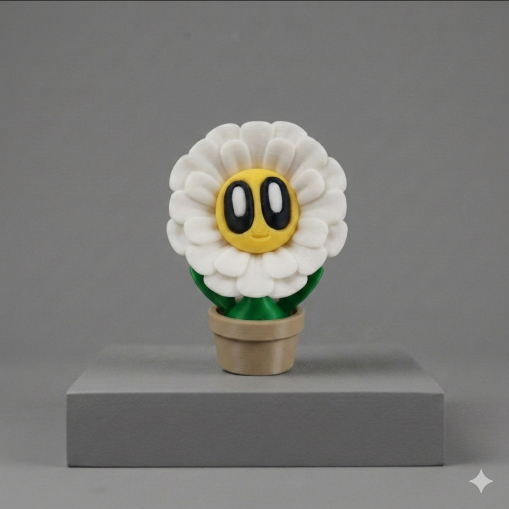 3D Printed Sitting Flower Friend – Cute Desk Pet Figurine in Mini Pot