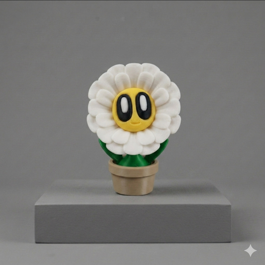 3D Printed Sitting Flower Friend – Cute Desk Pet Figurine in Mini Pot