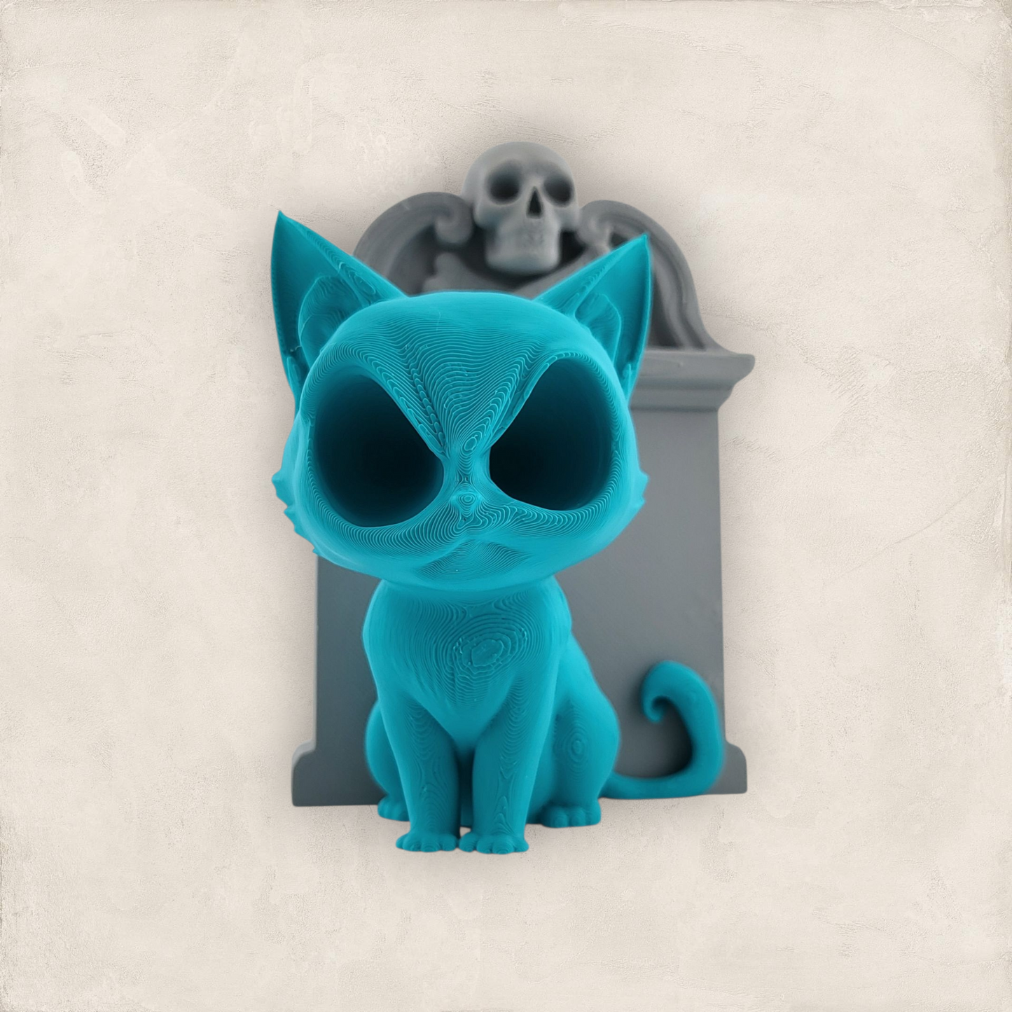 Spooky Kitty Figurine With Gravestone