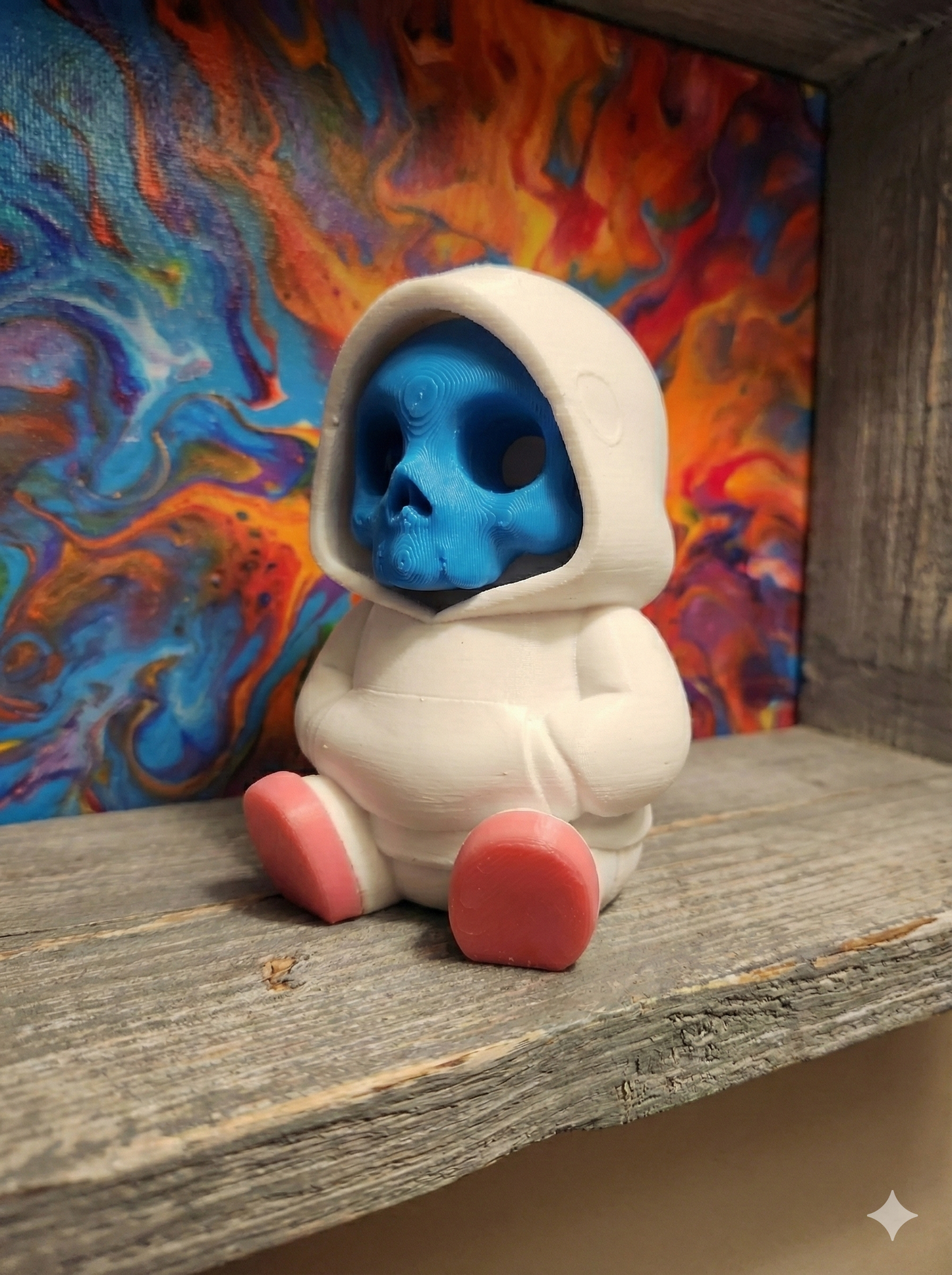Cute 3D Printed Skeleton in Hoodie Figurine - Blue Skull Desk