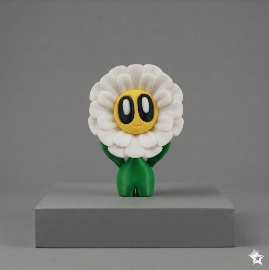 3D Printed Sitting Flower Friend – Cute Desk Pet Figurine in Mini Pot