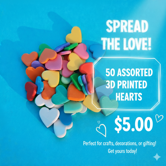 50 Count Mini 3D Printed Hearts - Assorted Bulk Colors for Crafts, Decor & Gifting