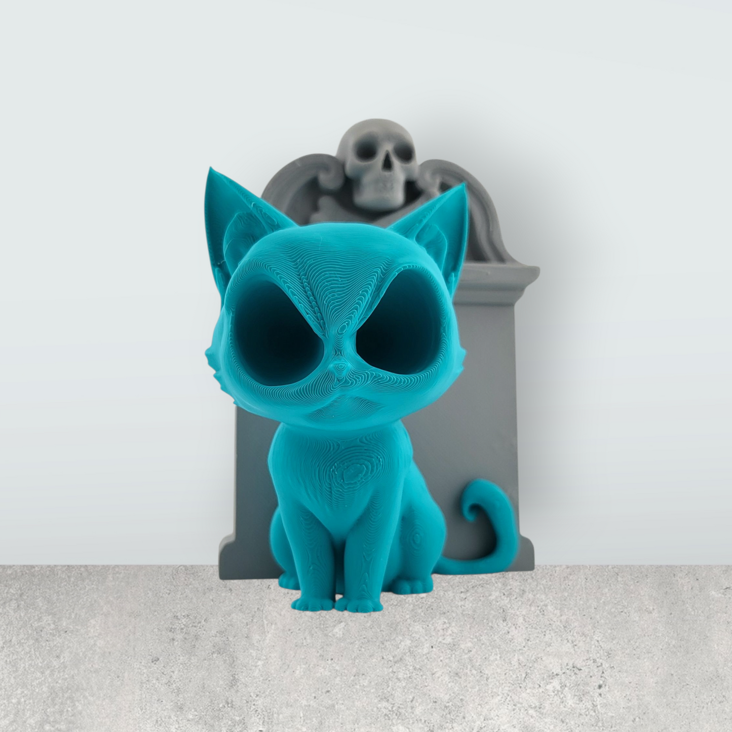 Spooky Kitty Figurine With Gravestone