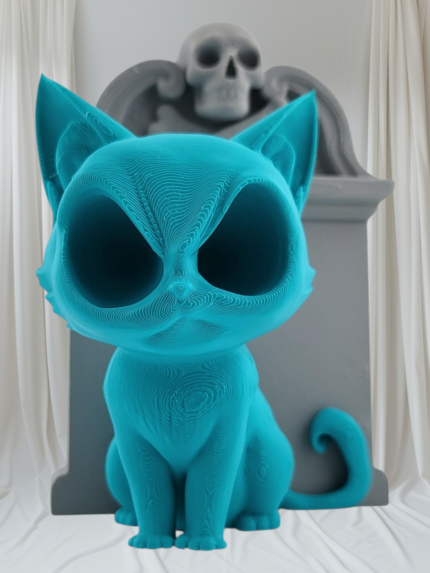 Spooky Kitty Figurine With Gravestone