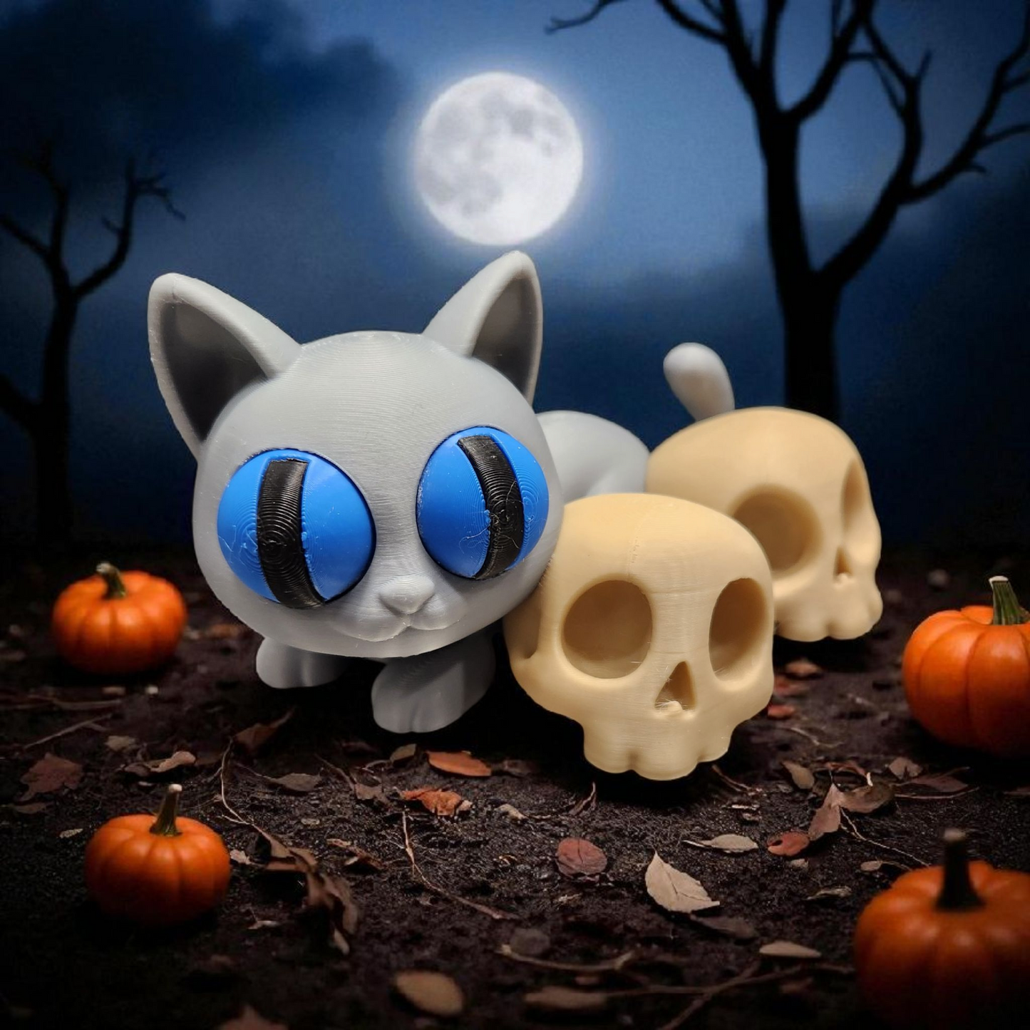 Spooky Cat & Skulls Halloween Display